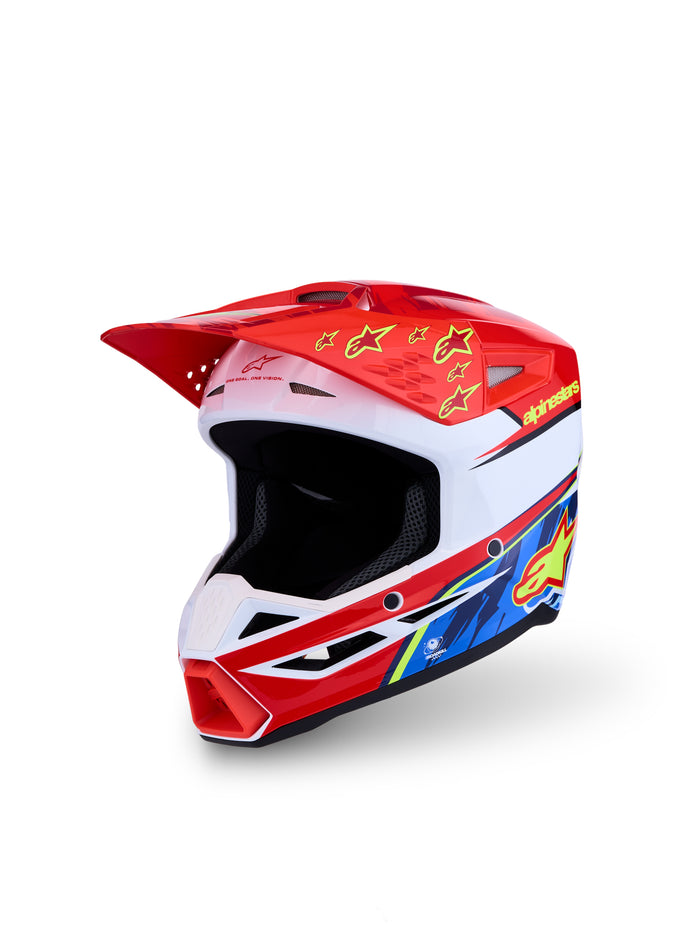 S-M3 Falcon Yth Hlmt Ece06/Dot Red Fl/Wht/Blue/Yl Fl Gl Ym