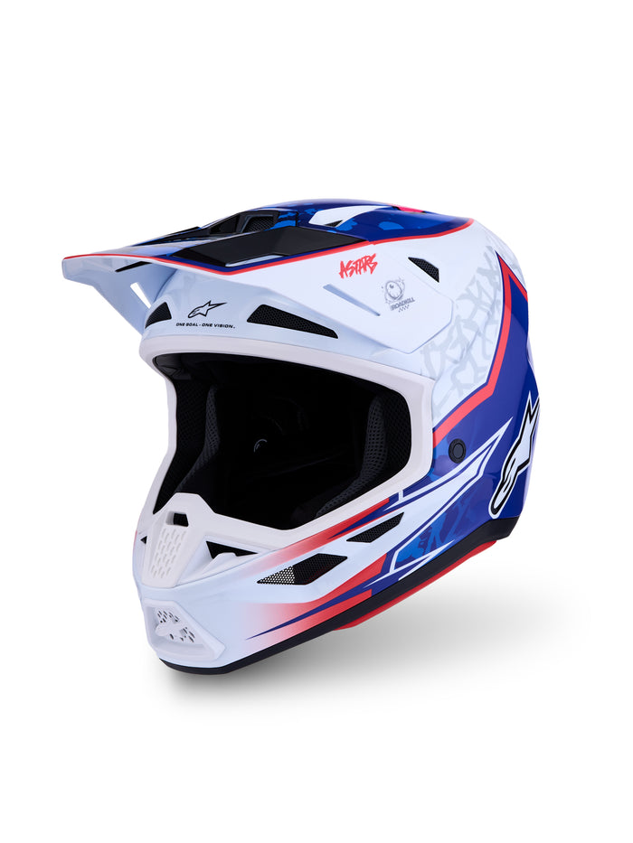 S-M7 Blaster Helmet Ece06/Dot Wht/Blue/Red Glossy Md